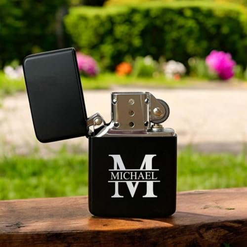 Gufacai Personalisiertes Feuerzeug, Schwarz, Metall, Klassisch, Kerosin, Individuelles Geschenk für Männer, Hochzeit, Vatertag, Geburtstag, Trauzeuge, Freund, Vater