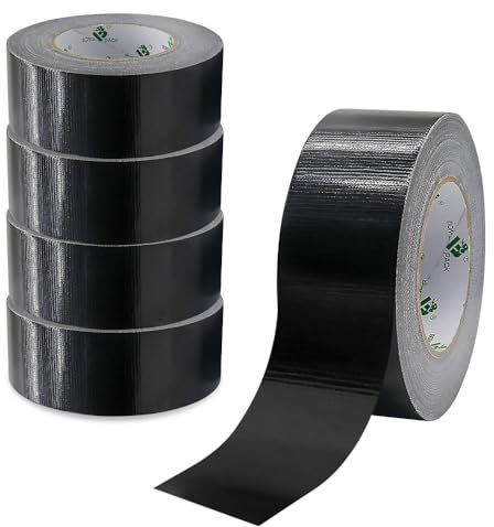 mizikuu 5 Rollen Panzertape Extra Stark, Hochleistungs-Klebeband 50mm*20m Wasserdicht Handreißbar Gewebe-Klebeband Reparaturband Gewebeband für Innen & Außen Reparieren Befestigen Bündeln, Schwarz