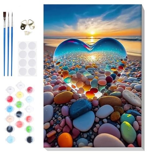 Lxmsja Landscape Paint by Numbers for Adults Beginner with Frame, Seaside Beach Painting by Numbers for Adults on Canvas, DIY Acrylic Painting Kit Art and Crafts Gifts for Home Wall Decor, 8x12inch