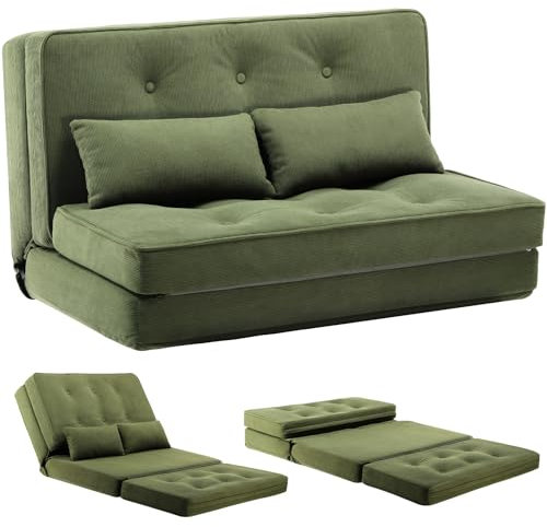 COMHOMA Sofa Couch Schlafcouch Klein Bed 2er Mini Bettsofa 6-Stufig Verstellbare Rückenlehne, Wohnzimmer, Schlafzimmer und Camping, Grün