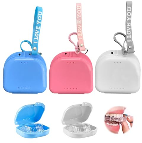 XUZOPIM Pack Of 3 Braces Box Dental Splint Box Zahnspangendose Brace Box Mit Lanyard Denture Storage For Denture Box Funny Bite Splint