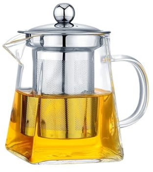 Teekanne aus Glas mit Edelstahl-Teesieb, hitzebeständig, 550/750/950 ml, transparenter Wasserkocher (550 ml)