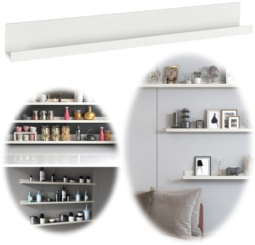 LS-LebenStil Holz Wandregal Wandboard Eksjö 58cm Weiß Deko Regal Schweberegal Küchenregal schwebend - schmal, lang - für Bilderrahmen Bilderleiste Fotoleiste kleines Bücherregal Badregal