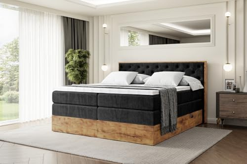 ALTDECOR Boxbett mit H3 H4 Matratze LOLLI3 King - 180x200 - Schwarz | Lattenrost, Topper, Boxspringbett mit Bettkasten, Bett mit Stauraum, Doppelbett, Polsterbett