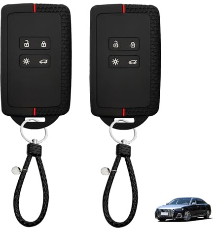2 Pcs Key Card Case, Key Fob Cover for Clio Megane Koleos Kadjar Kangoo Twingo Talisman Captur Espace Dacia Duster, 4-Button TPU Silicone Key Fob Cover, Protective Red-Line Design, Key Card Case