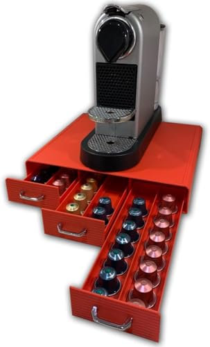 Osila Support de dosettes de café avec 3 tiroirs – Organiseur de cuisine pour 48 capsules Nespresso (rouge)