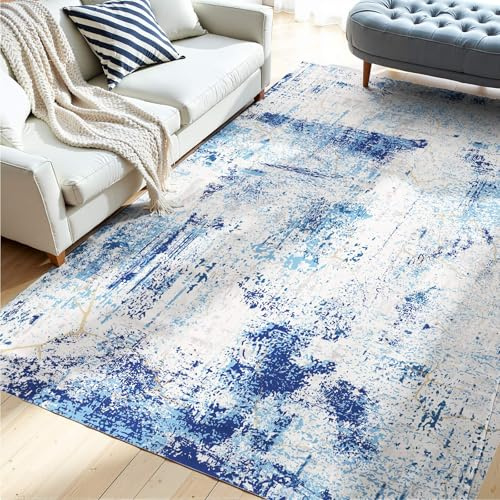 VEVOR Area Rug, 5 x 7 ft Large Washable Rug, Non-Slip and Tear-Resistant Soft Carpet, Pet & Child Friendly Modern Area Rugs, Indoor Mat for Bedroom, Office, Living Room, Kids Room, Entryway, Blue