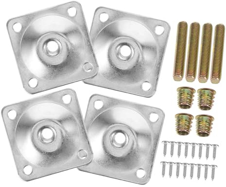 TEHAUX 4 Sets Furniture Leg Attachment Plates Iron Repair Brackets for Sofa Table Legs Mounting Connectors with Bolts and Screws for Reinforcing Weak Furniture