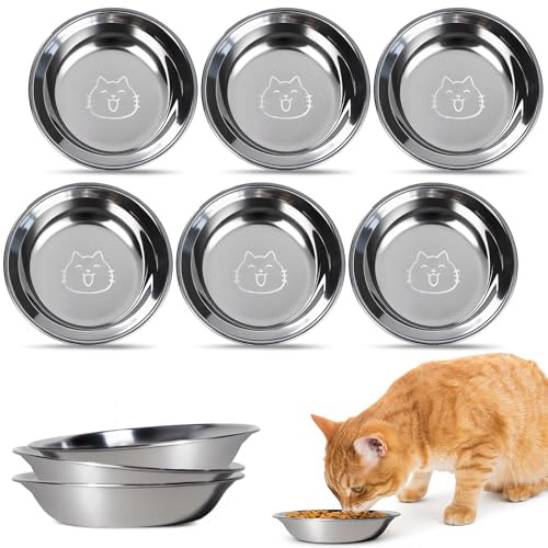 Aurinovellia 6 Piezas Cuenco para Gato Inoxidable 304, Cuenco Plano para Gatos Aliviar La Fatiga de Los Bigotes, para Alimentación de Cachorros Gatos 14,5 × 3 cm
