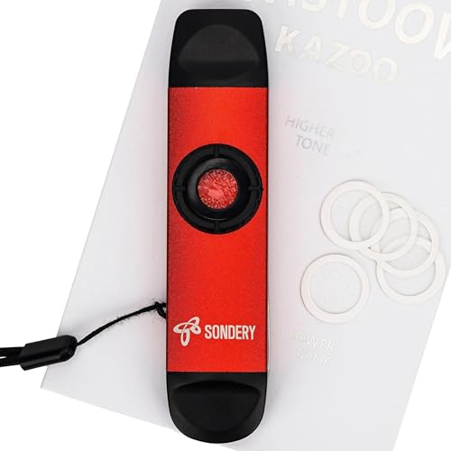Sondery Professionelles Kazoo Doppelkopf-Kazoo aus Metall mit hoher niedriger Tonhöhe und 5 Membranen, Jam zusammen mit Gitarre, Ukulele, Violine und mehr, Rot