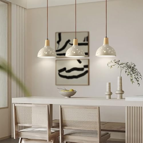 TMKOO Wabi Sabi 3-Licht Rustikale Holz Pendelleuchte Vintage Industrielle Cluster Kronleuchter Mid-Century Kuppel Hängeleuchte Für Esstisch Küche Schlafzimmer Treppenhaus Bauernhaus(Long)
