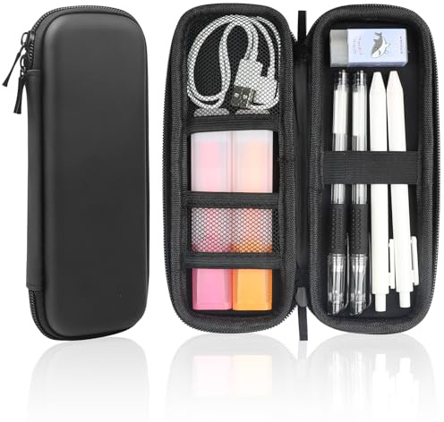Federmäppchen Klein Schwarz, Hart Eva Stift Etui, Pencil Pouch Slim | Stifte Mäppchen, Wasserdichtes Federtasche mit Fächern, Stiftemäppchen für Büroarbeit, Studium, Reisen