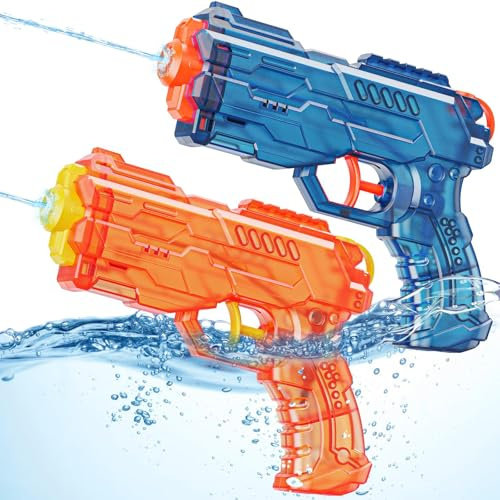 Wasserpistole 2 Stück Wasserspritzpistole Spritzpistole Set Wasserpistolen für Kinder Watergun Wasserpistole Große Reichweite für Wasserschlachten im Garten, Poolpartys und Strandspaß (Orange + Blau)