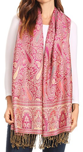 Sakkas 16125 - Kalin Lange Wide Woven Patterned Fringe Tassel Pashmina Schal/Schal - Rot/Beige - OS