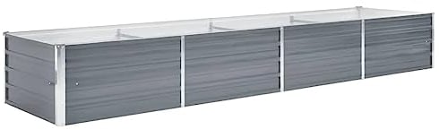 vidaXL Lit Surélevé Acier Galvanisé 320x80x45 cm Gris Jardinière Pot de Fleurs