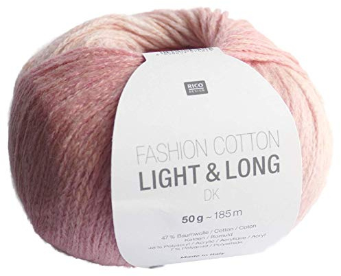 Rico Fashion Cotton Light & Long dk Fb. 02 rosa, Baumwollgarn mit langem, dezentem degradé Farbverlauf zum Stricken & Häkeln