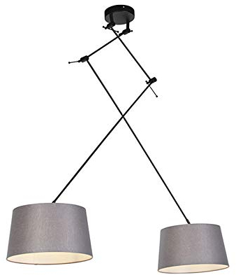 QAZQA - Modern Hängelampe I Pendellampe I Pendelleuchte mit Leinenschirmen dunkelgrau 35 cm - Blitz II schwarzI 2-flammig I Wohnzimmer I Schlafzimmer - Leinen Zylinder I Länglich I Rund - LED geeignet