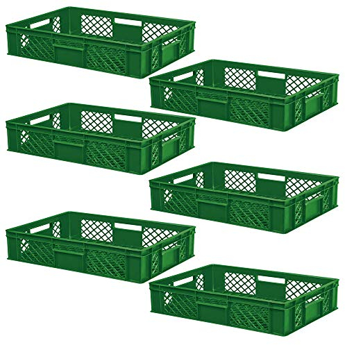 BRB 6x Eurobehälter/Stapelkorb durchbrochen, PE-HD, Industriequalität, lebensmittelecht, LxBxH 600x400x150 mm (grün)