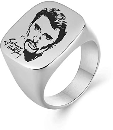 AFSTALR Croix Johnny Hallyday Bague Homme Acier Inoxydable Anneau Bague Sceau avec Signature Johnny, Argent 8