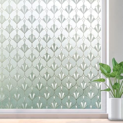Rabbitgoo Decorative Window Film Privacy Film for Glass Windows, Non-Adhesive Frosted Window Film Static Cling Window Sticker Anti UV for Home Kitchen Office, Removable & Reusable, 17.5 x 78.7 inches