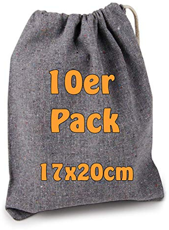 Cottonbagjoe 10 Beutel aus recycelter Baumwolle | 17 x 20 cm | Stoffbeutel mit Kordelzug | Adventskalendersäckchen | Lunchsack Kosmetikbeutel | Schmucksäckchen | Zuziehbeutel