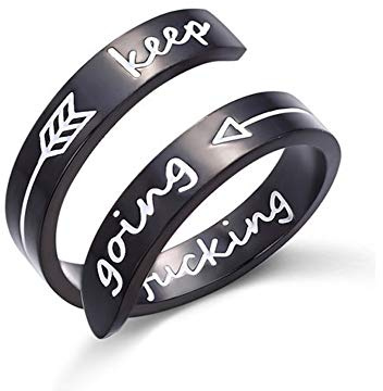 NUTRISMART NewChiChi Verstellbarer Ring, inspirierende Gravur Keep Fucking Going, für Männer, Frauen, Jungen, Mädchen