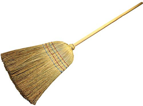 Red Gorilla Traditional Large Corn Broom with Natural Straw Bristles Outdoor or Indoor Sweeping Brush for Yard Stable Garden Wooden Handle 1.55m