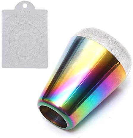 Nail Art Stamper with Nail Scraper, Holographic Head Rainbow Handle Clear Silicone Stamper Jelly Stamper Scraper Transfer Manicure Tool