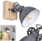 Wandleuchte Svanfolk, Wandlampe aus Metall und Holz in Blau-Grau/Natur, 1-flammig, mit verstellbarem Strahler, 1 x E14-Fassung, Retro/Vintage Design, ohne Leuchtmittel