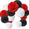 15 Stück Pompons, Seidenpapier, Blume, Bommel, zum Aufhängen, 15 Stück, Dekoration für Hochzeit, Party (Schwarz Rot Weiß)