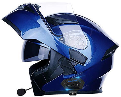 Casco de Moto Modular Integrado con Bluetooth HD Negro Marrón Lente Auriculares y Micrófono Integrados Casco de Carreras de Cara Completa Diseño 54~63CM
