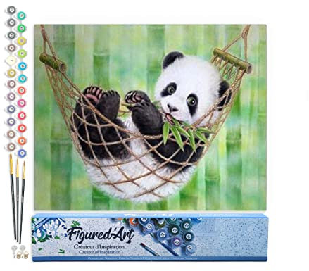 Figured'Art Peinture par Numéro Adulte Panda dans son Hamac - Activité Manuelle Kit de Loisir Créatif DIY Numéro d'Art Complet - 40x50cm sans châssis en bois