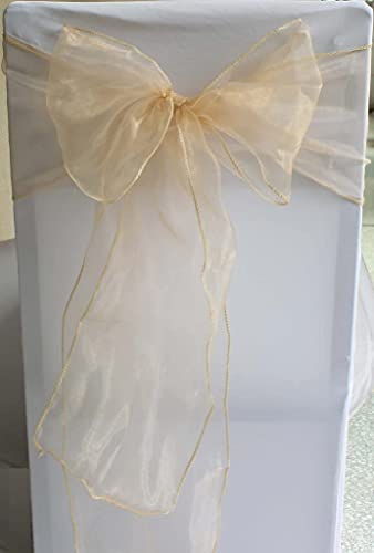 CNFQ 50 Stück Stuhlschleifen, Organza, Taufe, Party, Deko, Hochzeit (hellgoldfarben)