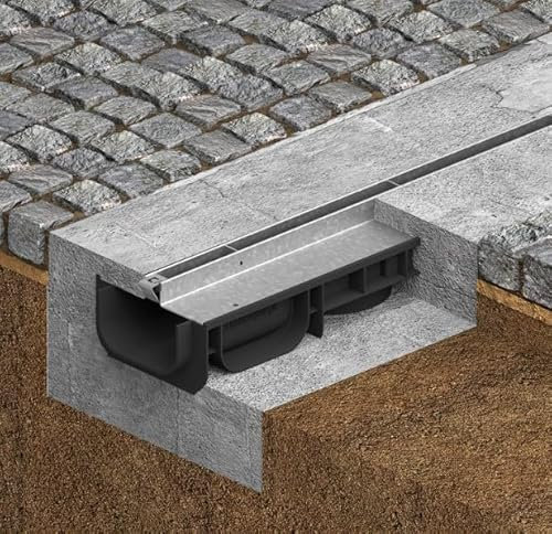 Canaleta de Desagüe VODALAND con Rejilla Ranurada Oculta de Acero Inoxidable - Kit de 3 Metros para Drenaje de Jardín y Aguas Pluviales - Canaletas Galvanizadas para Recoger Agua - Ideal para Terraza