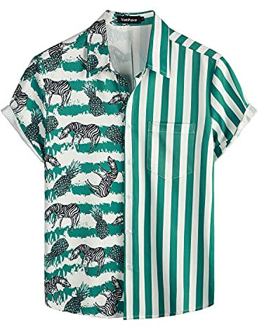 VATPAVE Herren Flamingo Hawaii Hemd Männer Freizeit Kurzarmhemd Sommer Strandhemd Urlaub Groß Grünes Zebra