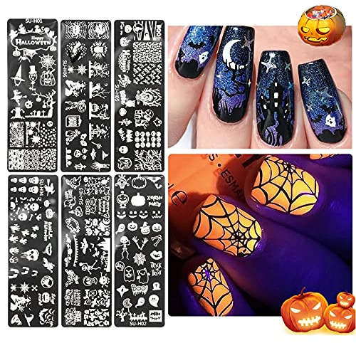 Halloween Nail Stamping Platte - Schädel, Kürbis, Ghost Nail Art Aufkleber Stempel Schablone für Mädchen (B)