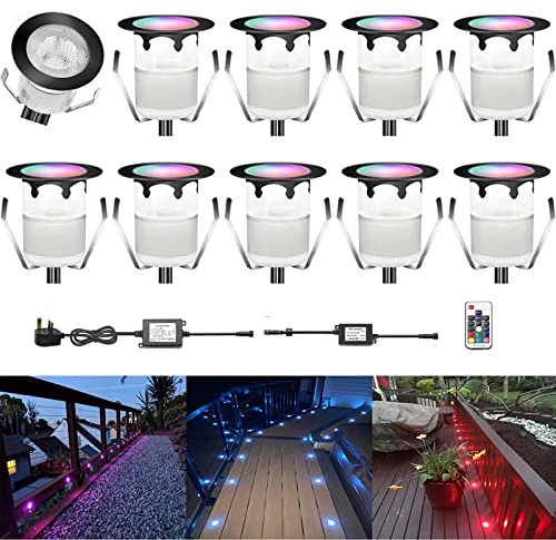 CISALN RGB LED Decking Lights,Outdoor Waterproof Plinth Deck Lights,High Brightness Buried Garden Light for Decking Lighting, Kitchen Plinths, Bathroom Lights, Saunas Pack of 10 (RGB)