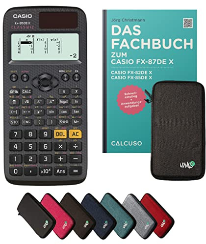 Casio fx-85DE X inkl. Schutztasche Dunkelgrau & Fachbuch (80 Seiten, DIN A5) – Wissenschaftlicher Rechner – Smart Set