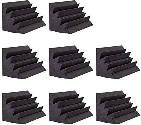 JAMELO 8-Pack Bass Traps Acoustic Foam Corner 8''x8''x12'' Black Bass Traps Coin Studio Mousse Pièges à basses haute densité et ignifuges Panneaux acoustiques Traitements acoustiques