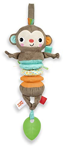 Bright Starts Pull, Play 'n Boogie Plüsch-Affe, der Körper des Affen dehnt sich aus wenn man am Blatt zieht + fröhliche Melodien erklingen, für Neugeborene und älter