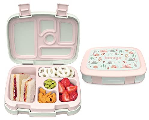 Bentgo Kids Prints - Lonchera bento a prueba de fugas, 5 compartimentos, porciones ideales para edades de 3 a 7 años, duradera, a prueba de caídas, apta para lavavajillas, materiales sin PFAS y BPA
