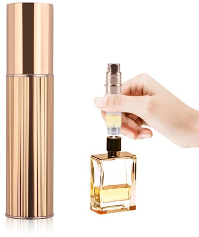 Tikplus Perfume Atomiser 5ml Mini Perfume Spray Bottles, Portable and Refillable Travel Atomiser Spray, Leak Proof Empty Perfume Dispenser for Women and Men (Gold)