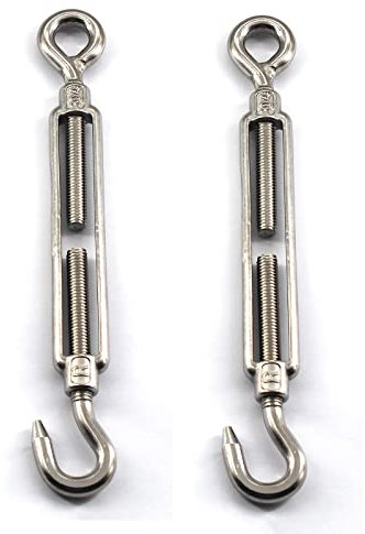 2 Pack M6 Stainless Steel Wire Tensioner Turnbuckle, Adjustable Hook and Eye Wire Rope Tension Turnbuckle