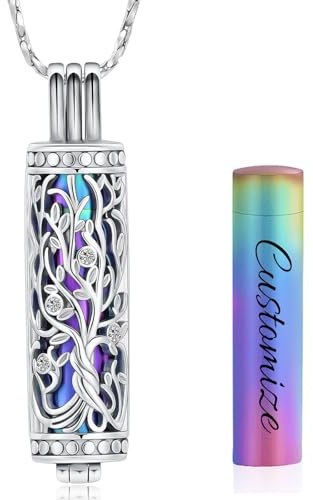 QGJNSGC Collier urne pour cendres pour homme et femme - Arbre de vie cylindrique - Bijou funéraire - Pendentif funéraire - Cadeau pour cendres