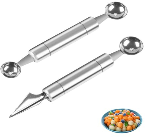 SSRDFU 2 PCS Cucchiaio per Palline di Melone - Cucchiaio per Scavare La Frutta Scavino per Palline Melone, Cucchiaio per Gelato in Acciaio Inossidabile Doppia Faccia Baller Melone Cucchiaio