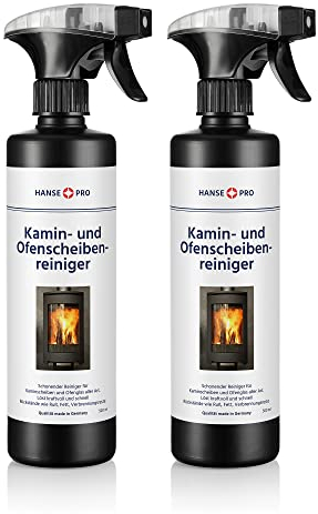 HANSE PRO Kamin- und Ofenscheiben-Reiniger, 500 ml I Ideal gegen hartnäckige Verschmutzungen wie Eingebranntes, Teer und Ruß I Kaminglas-Reiniger I Ofenglas-Reiniger (2 x 500 ml)