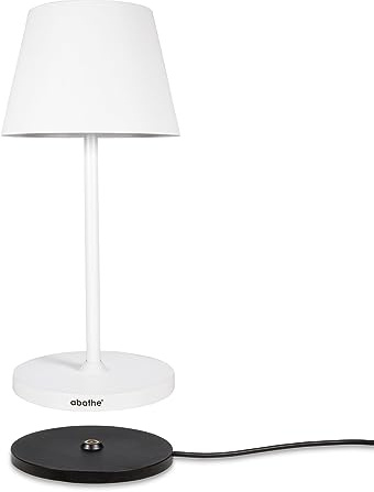 abathe LED Akku Tischleuchte round mit Ladestation - dimmbar, kabellos, USB aufladbar, warme 2700K - sichtfreie Höhe von 25cm - Outdoor Akku-Tischlampe für drinnen und draußen IP54 – weiß