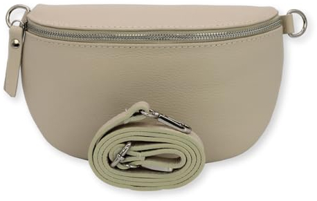 BRISE Bauchtasche Damen Echtleder SAHEL Silber Handgemachte Umhängetasche Crossbody Bag Hüfttasche mit Ledergurt Schultertasche Gürteltasche Made in Italy (Beige-Silber 1)