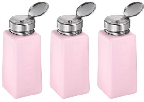 sourcing map 3pcs Solvent Alcohol Dispensers 250ml(8.5oz) Push Down Liquid Dispenser Pump with Sealing Stainless Steel Lid for Acetone Solution, Pink