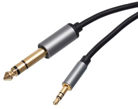 sourcing map TRS Aux Cable 3.5mm Male to 6.5mm Male Auxiliary Audio HiFi Headphone Cord 3.3ft Nylon Braided for Phone Headphone Speaker Stereo Echo, Grey
